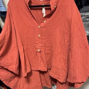 Free People Terracotta Button-Up Blouse